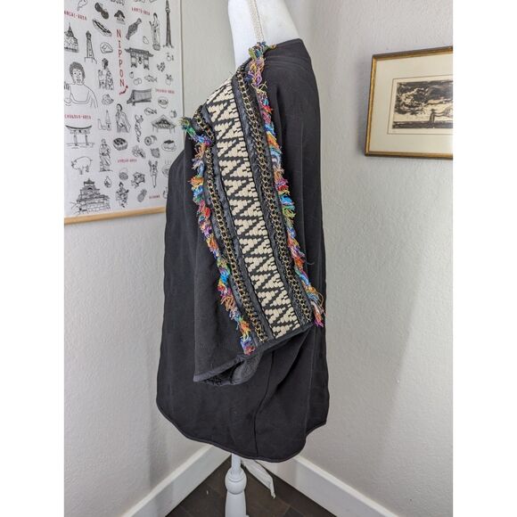 Artsy Judith March Embroidered Black Colorful Bat Wing Cardigan Womens S - Picture 3 of 10